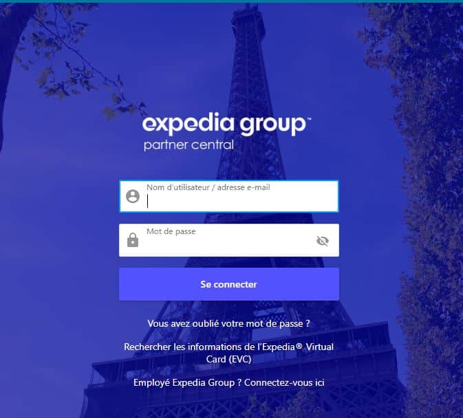 Interface visuelle de l'extranet Expedia : expedia group partner central pour les intimes...