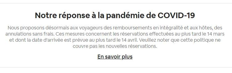 réponse airbnb pandémie coronavirus covid19