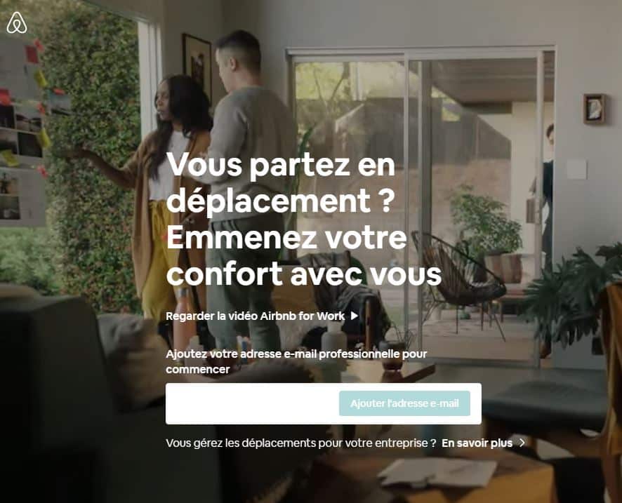 Visuel de l'interface Airbnb For Work (voyages d'affaires)